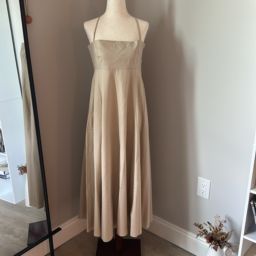 Cross straps Elegant Beige Spaghetti Strap Dress size M